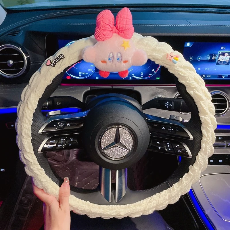 

Kawaii Kirby Steering Wheel Cover Anime Summer Non-slip Sweat-absorbing Soft Bubble Handlebar Cover Cute Interior Accessories