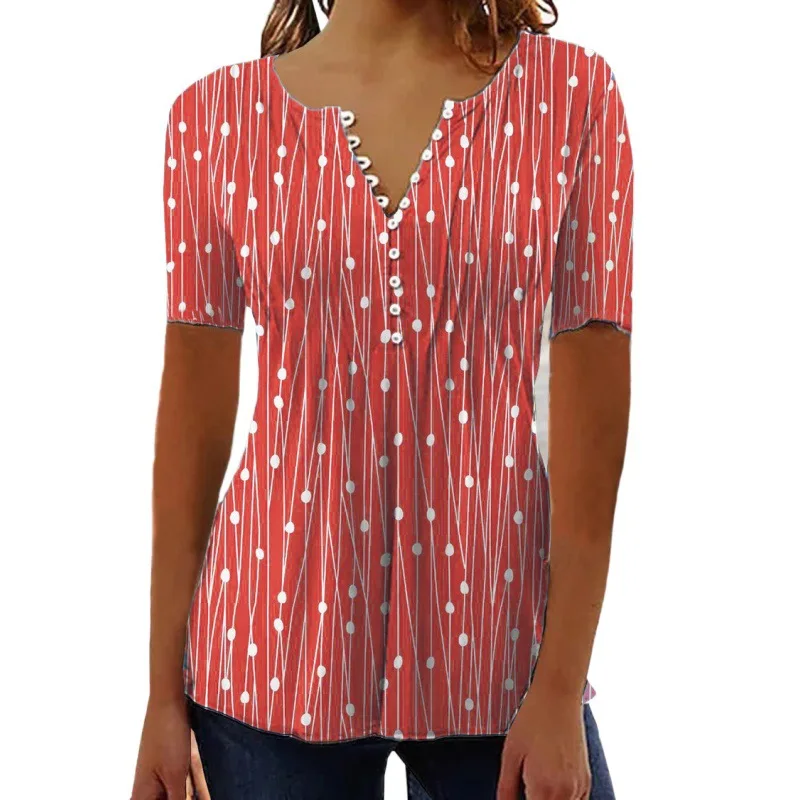 

Summer Short Sleeve V Neck Shirts Women 2023 Casual Polka Dot Print Blouse Fashion Slim Ladies Tops Female Clothes Elegant 25971