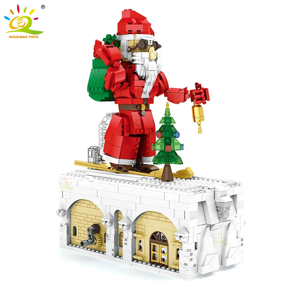 

HUIQIBAO Ideas 1038PCS Santa Claus Linkage Model Building Blocks Bricks Christmas Bell Tree Xmas Gifts Creation Toy For Children