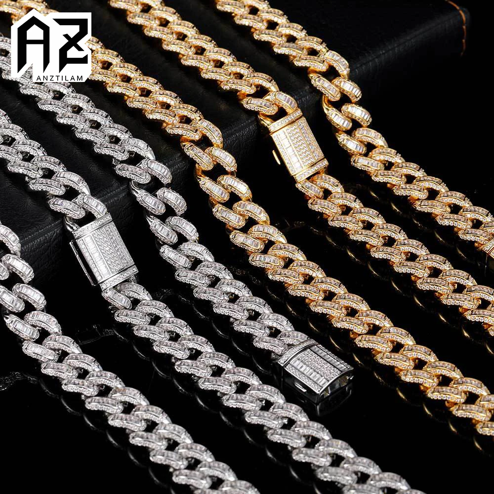

AZ 13MM Baguette Iced Out Necklaces Cuban Link Chain Square Zircon Necklace for Women Men Hip Hop Bling Goth Choker Free Ship