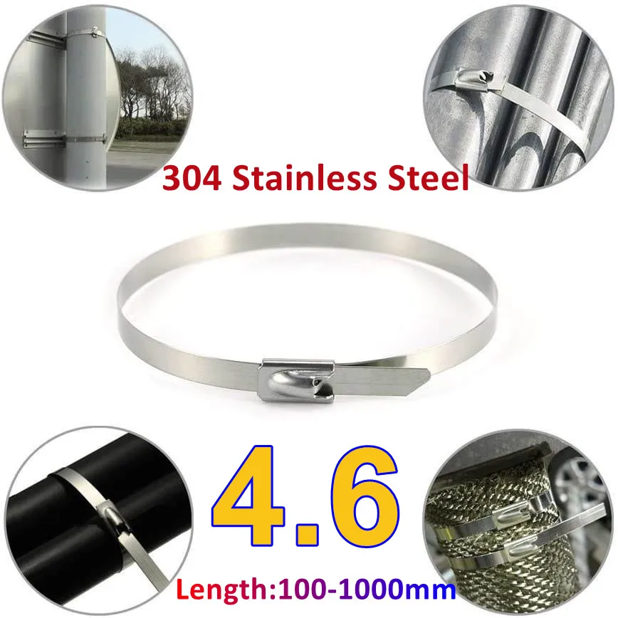 

10 20 50 100 Pcs 4.6mm 0.18 inch Ball self locking 304 Stainless Steel Cable Ties Exhaust Wrap Coated Locking Metal Zip-Exhaust