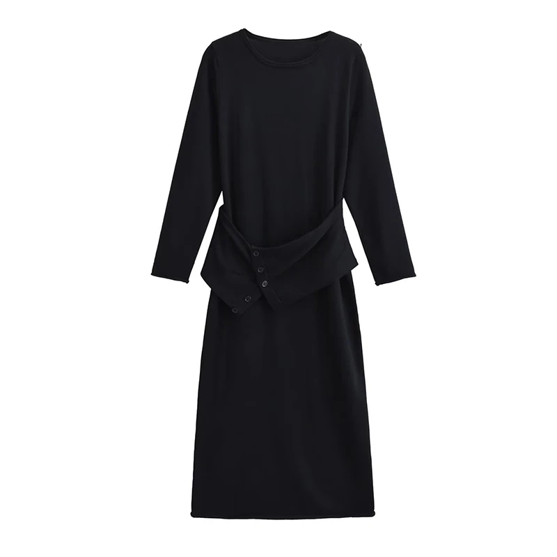 

Sexy Women Long Sleeve O Neck Sash Black Midi Knit Dress Party Vestidos