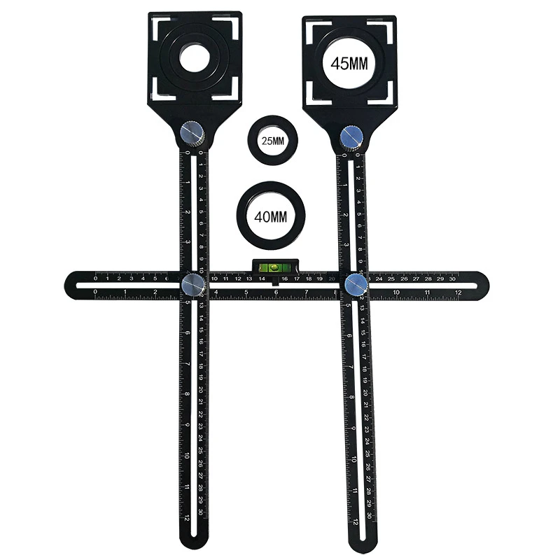 

Double-Head Type Tile Opening Ruler Hole Locator Universal Adjustable Tool Mason Glass Fixed Punch Multi-Tile Artifact Aluminum