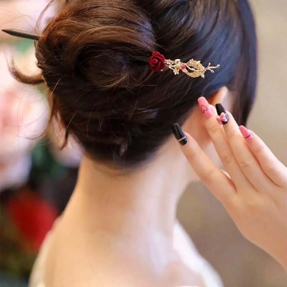 

Women Hair Accessories Flower Rose New Chinese Style Hairpin Geometric Hair Stick Tassel Hair Stick Hanfu Headdress