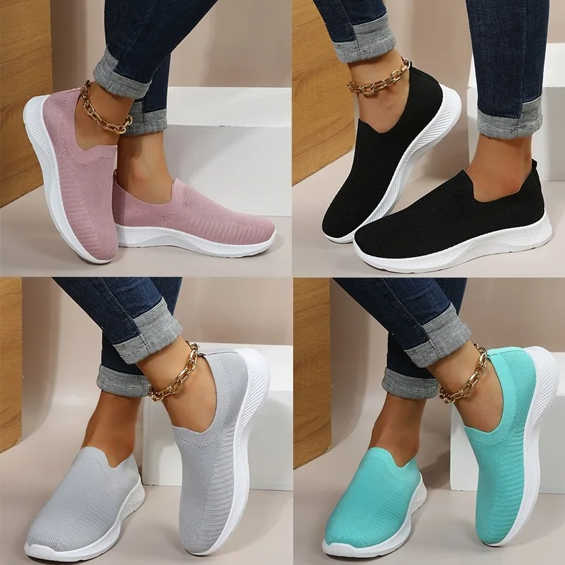 

2023Light Sneakers Women Running Shoes Breathable Mesh Slip-On Sports