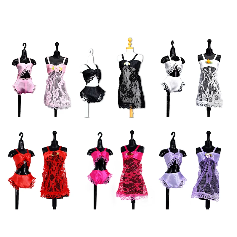 

3 шт./компл. 1/6 аксессуары для куклы одежды 3 в 1 Нижнее белье Сексуальная кружевная ночная рубашка пижамы нижнее белье бюстгальтер платье 30 см...