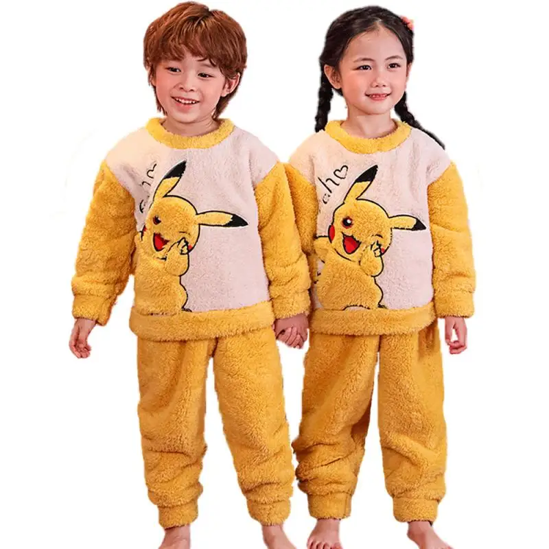 

Pokemon Pikachu Kids Pajamas Set Cartoon Animals Sleepwear Cute Homewear Autumn Winter Children Clothes Boys Girls Flannel Gifts