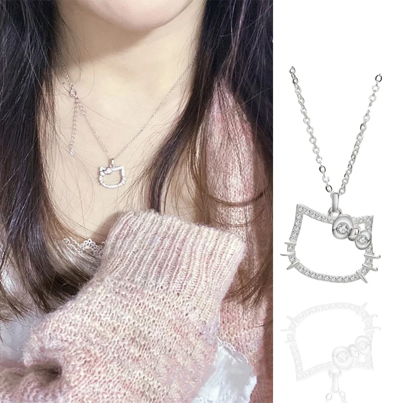 

Ожерелье с шармами Hello Kitty, милое кольцо с милым кулоном, модные ювелирные изделия «сделай сам», аксессуары, женская цепочка на шею, подарок на день рождения с сердцем для девушек