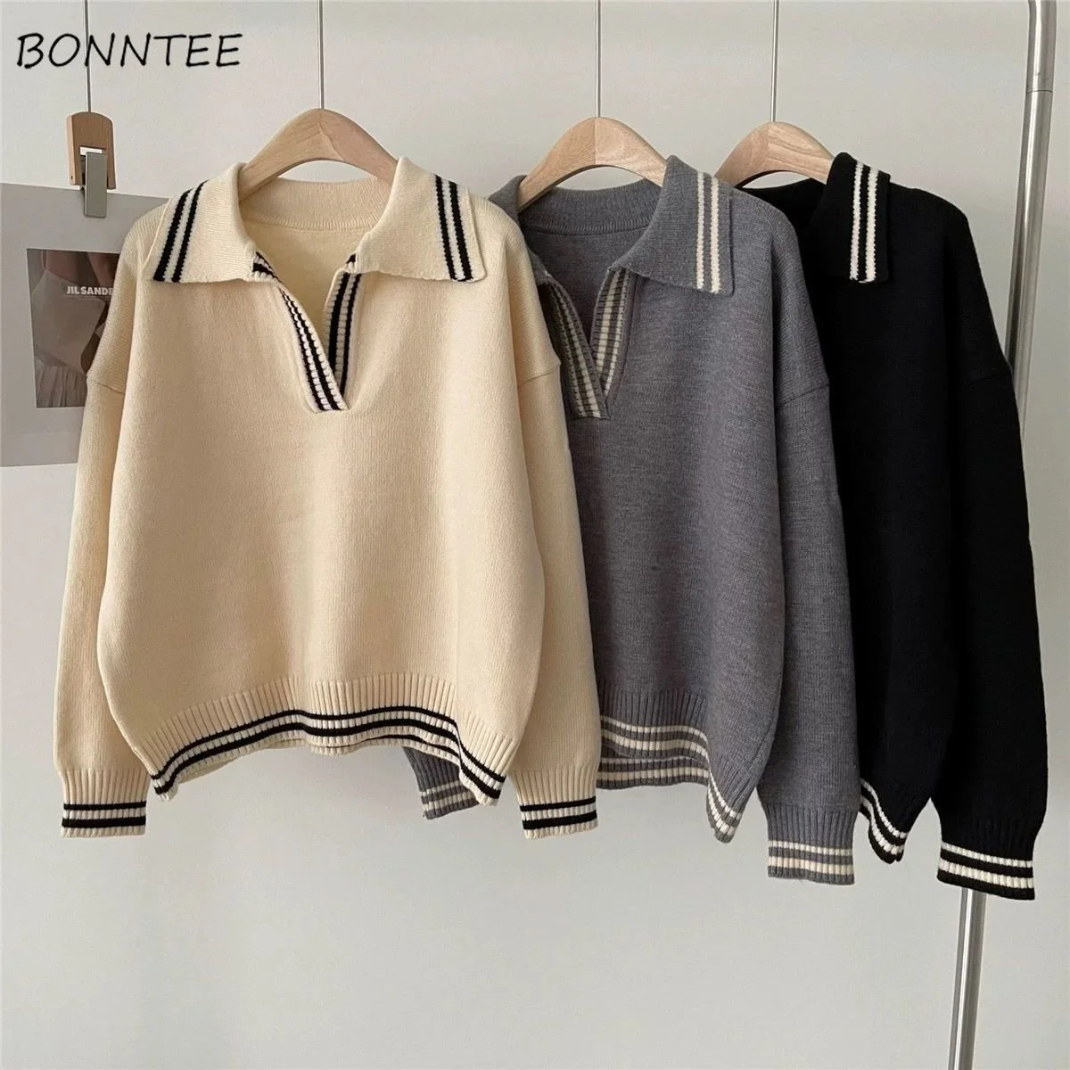 

Pullovers Women Students Style Loose Long Sleeve Knitwear Simple Solid Basic Teens Autumn Winter Warm Female New Arrival Ins Hot