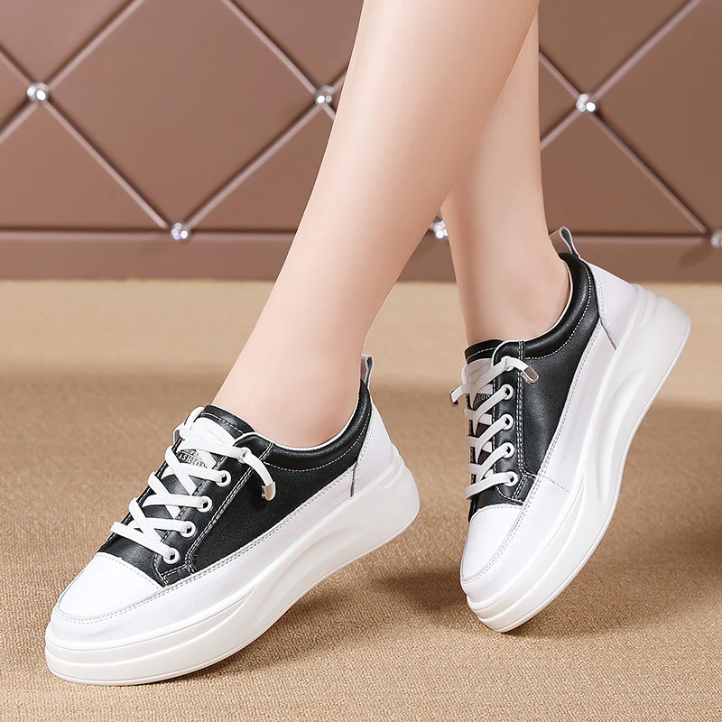 Big Size Women Sneakers Autumn Leather Light White Sneaker Female Platform Vulcanized Shoes Spring Casual Breathable Sports Shoe