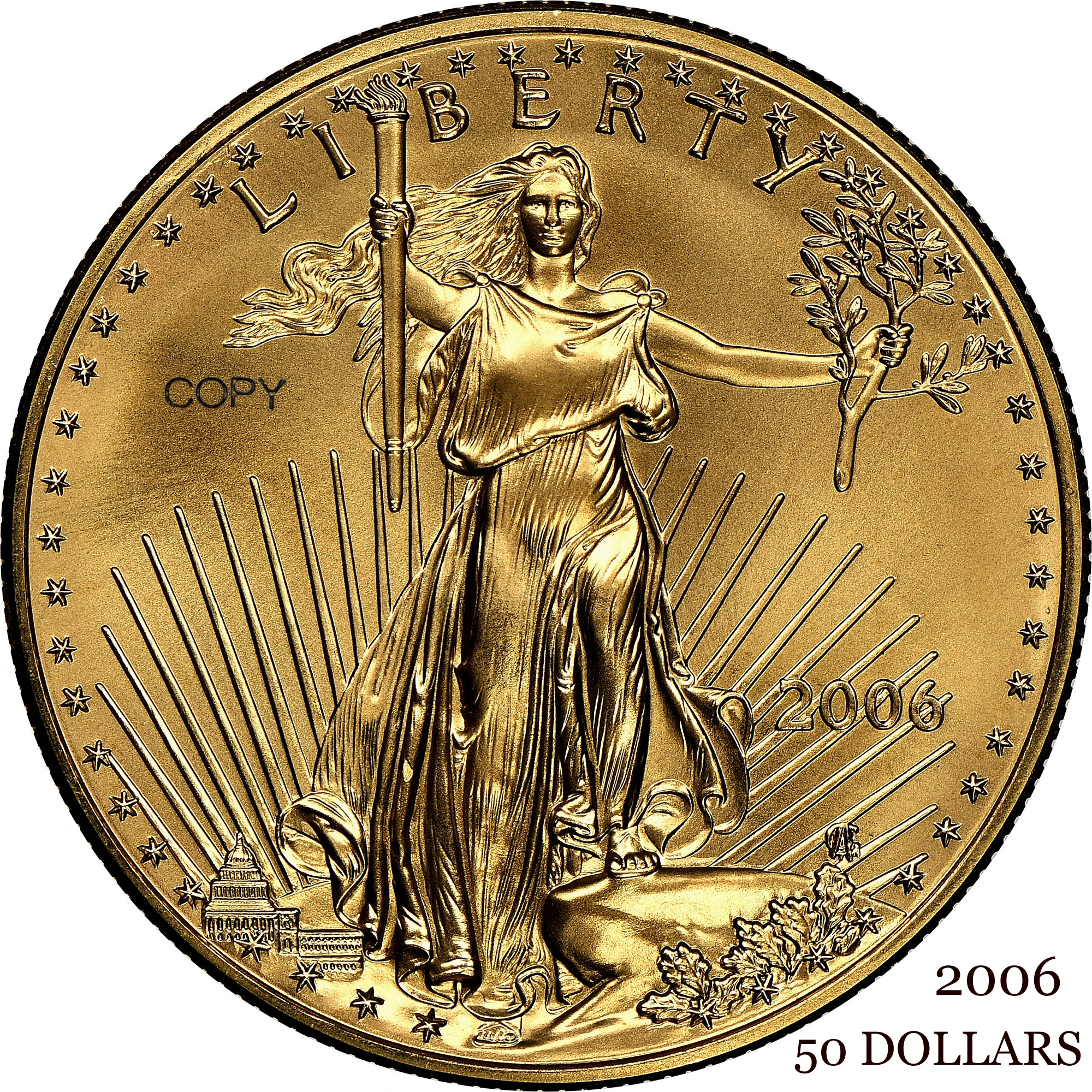 United States US 2006 $50 50 Dollars One Ounce American Fine Gold Eagle Bullion Coinage USA Liberty Brass Metal Copy Coin