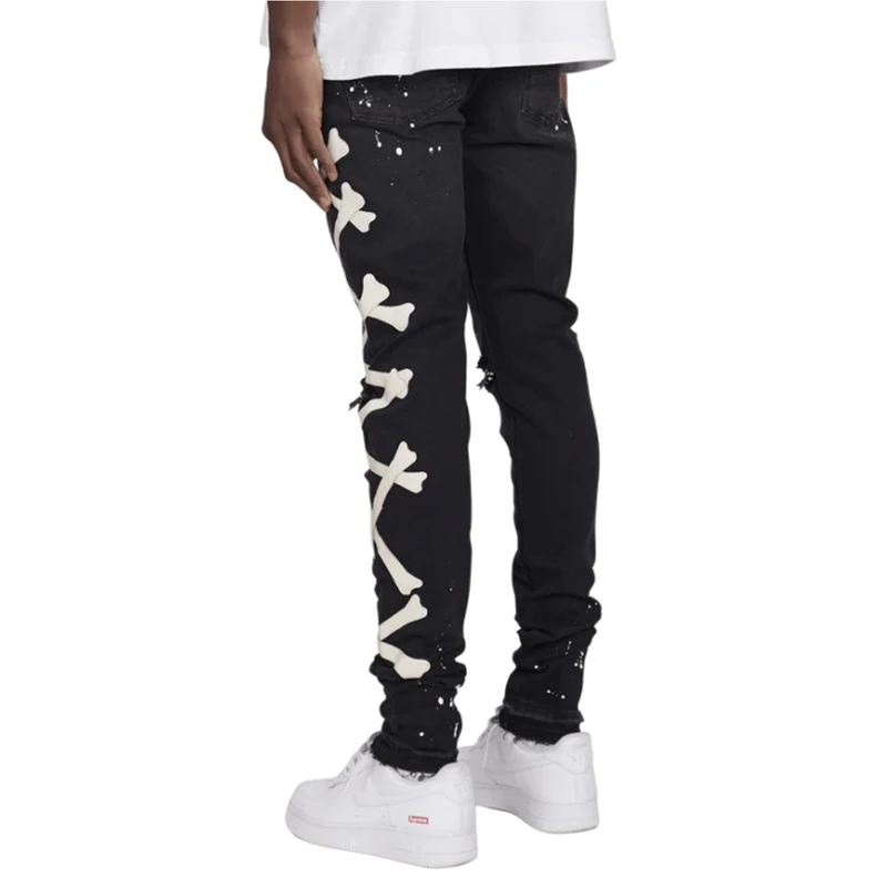Trendy Street Men's Pants 2023 Knee Hole Slim Straight Trousers Hip Hop Nightclub Premium Jeans Everyday Casual Spodnie Męskie
