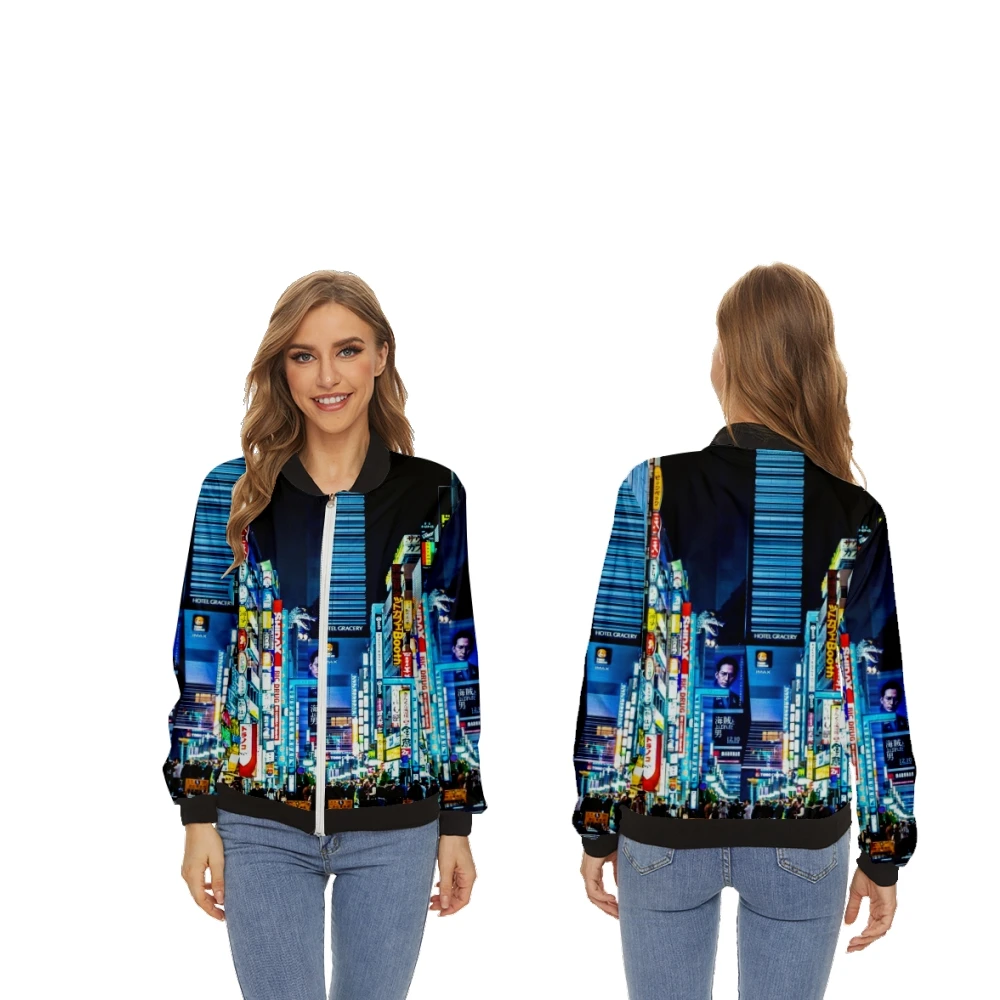

Women's Jackets Japanese Neon Tops Long-Sleeved Baseball Collar Zipper Coat Slim Lady Girls Jacket Street Style 2