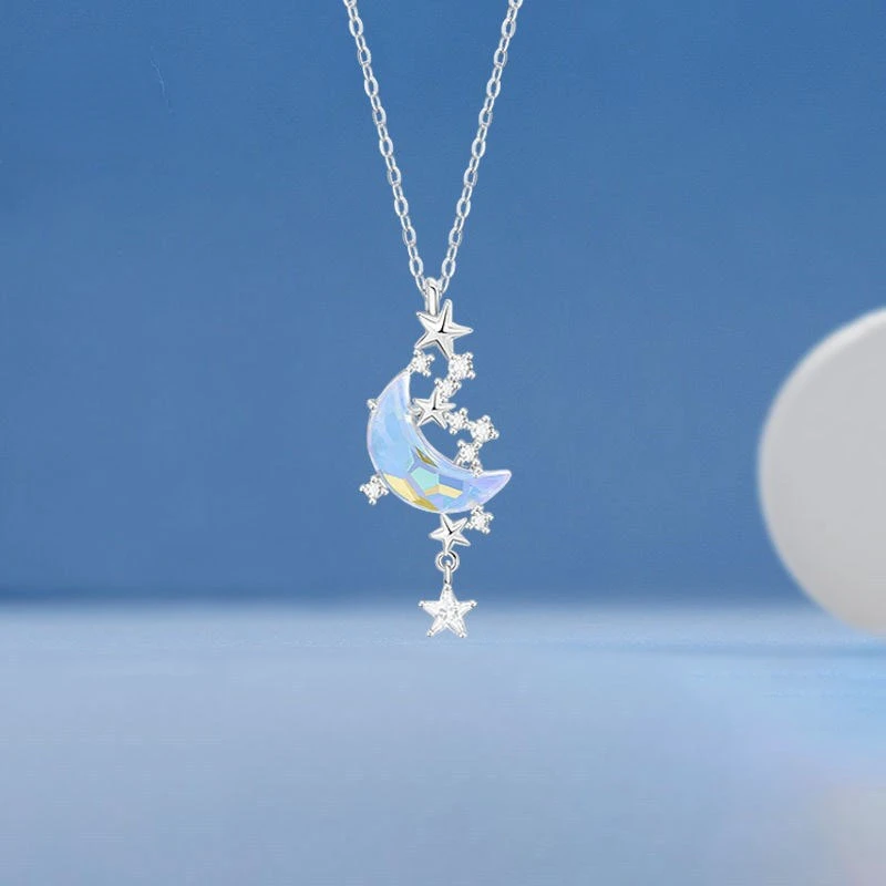 

Moon Splash Galaxy Zircon Necklace Female Chain Short Clavicle Chain Temperament Simple Moon Neck Necklaces