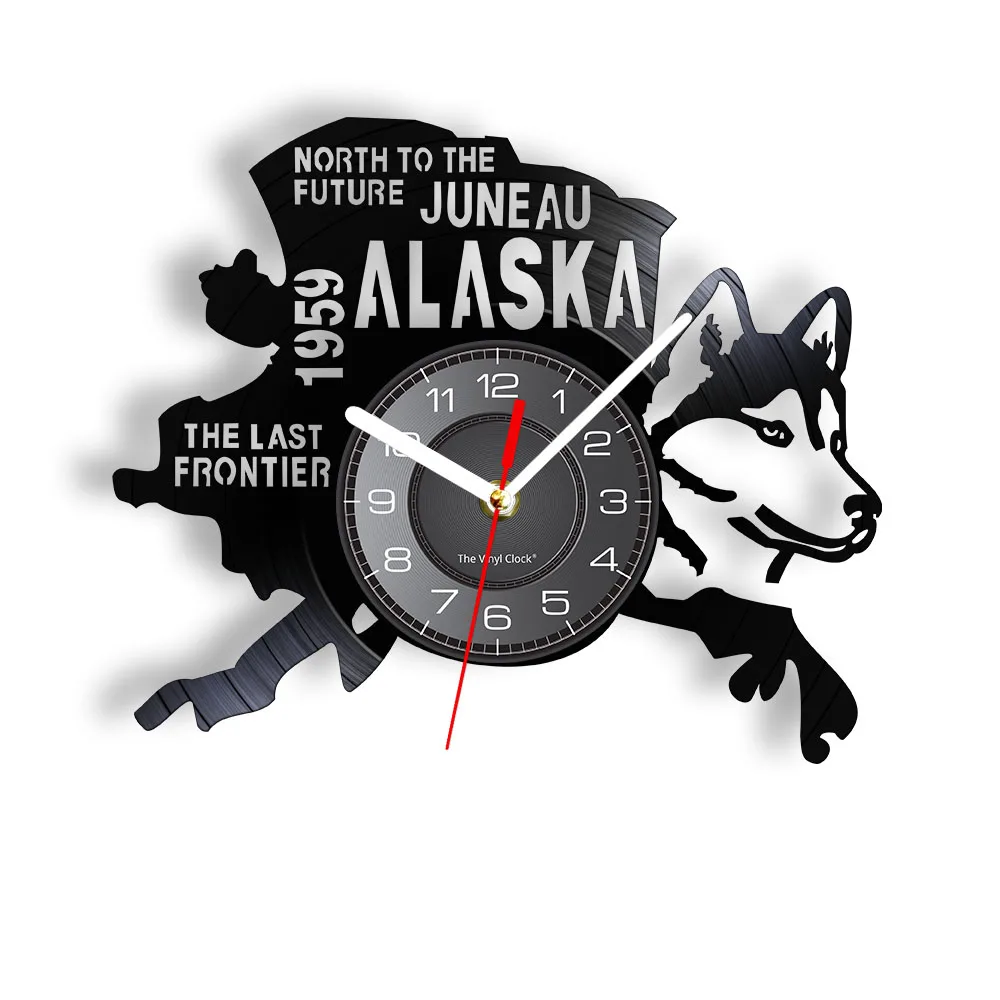 The Last Frontier Alaska Decor USA Cityscape Vinyl Record Clock North To The Future Juneau Modern Vintage Gift Alaska Dog Decor