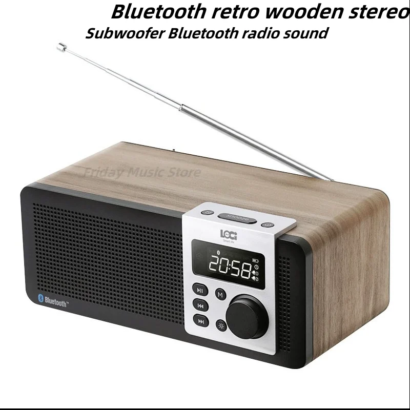 

High-Power Wireless FM Wooden Retro Radio Bluetooth Speaker Stereo/USB And TF Card Playback/alarm Clock Timer/Breakpoint Memory