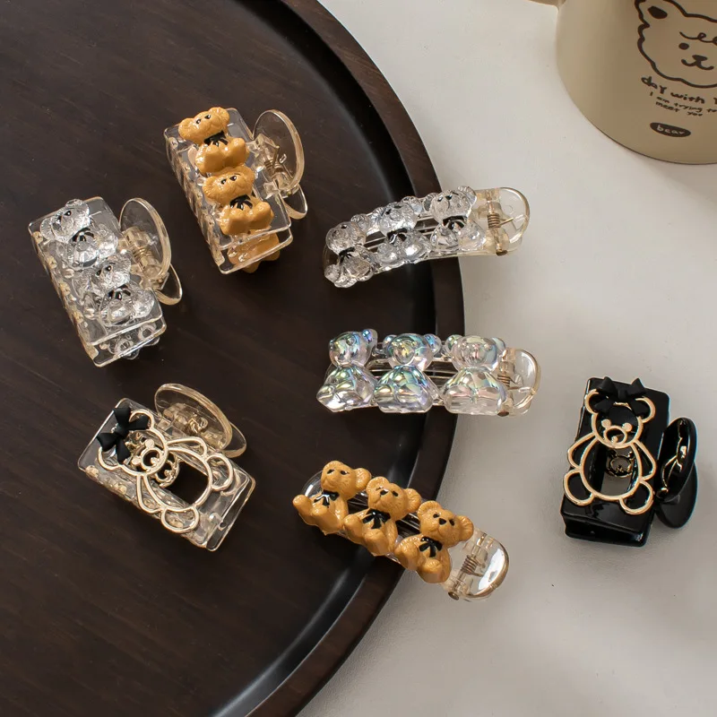 

Женская заколка для волос в Корейском стиле, милая заколка цвета шампанского с медведем, аксессуары для мытья волос