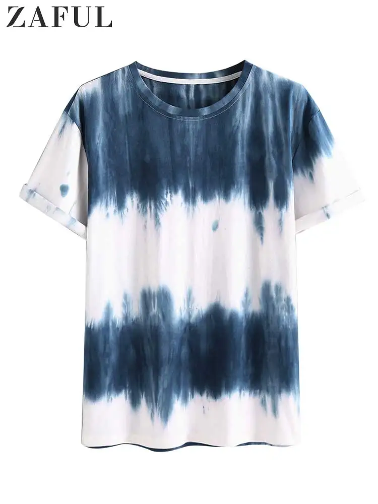 

ZAFUL Cotton T-shirts for Men Tie Dye Short Sleeve Tees Casual Streetwear O-Neck T-shirt Unisex Spring Summer Essentials Tops
