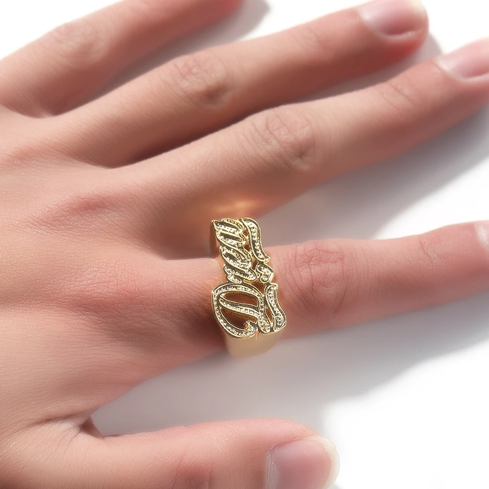 Uwin Custom Name Ring Vintage Jewelry Accessories Personalized 3D Embossed Ring Matching Couple Stuff