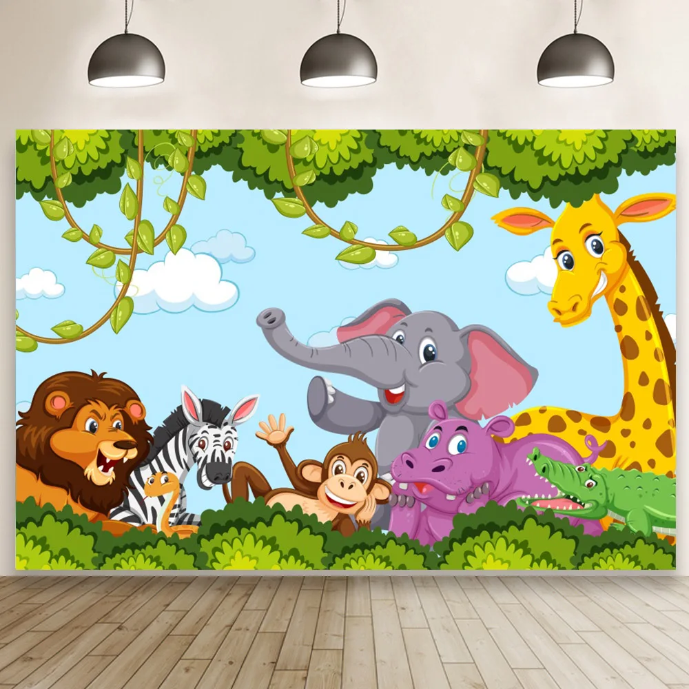 

Animal World Forest Animals Photography Backgrounds Kids Birthday Party Elephant Backdrops Table Banner Posters Booth Decoration