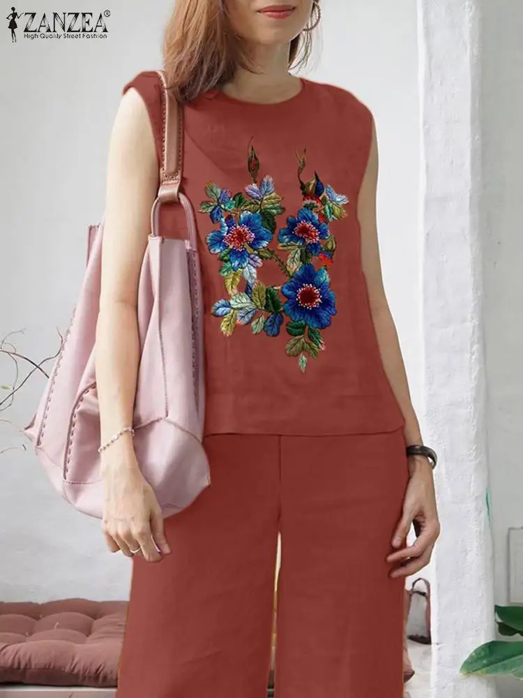 Костюм ZANZEA женский с винтажными брюками повседневный праздничный спортивный