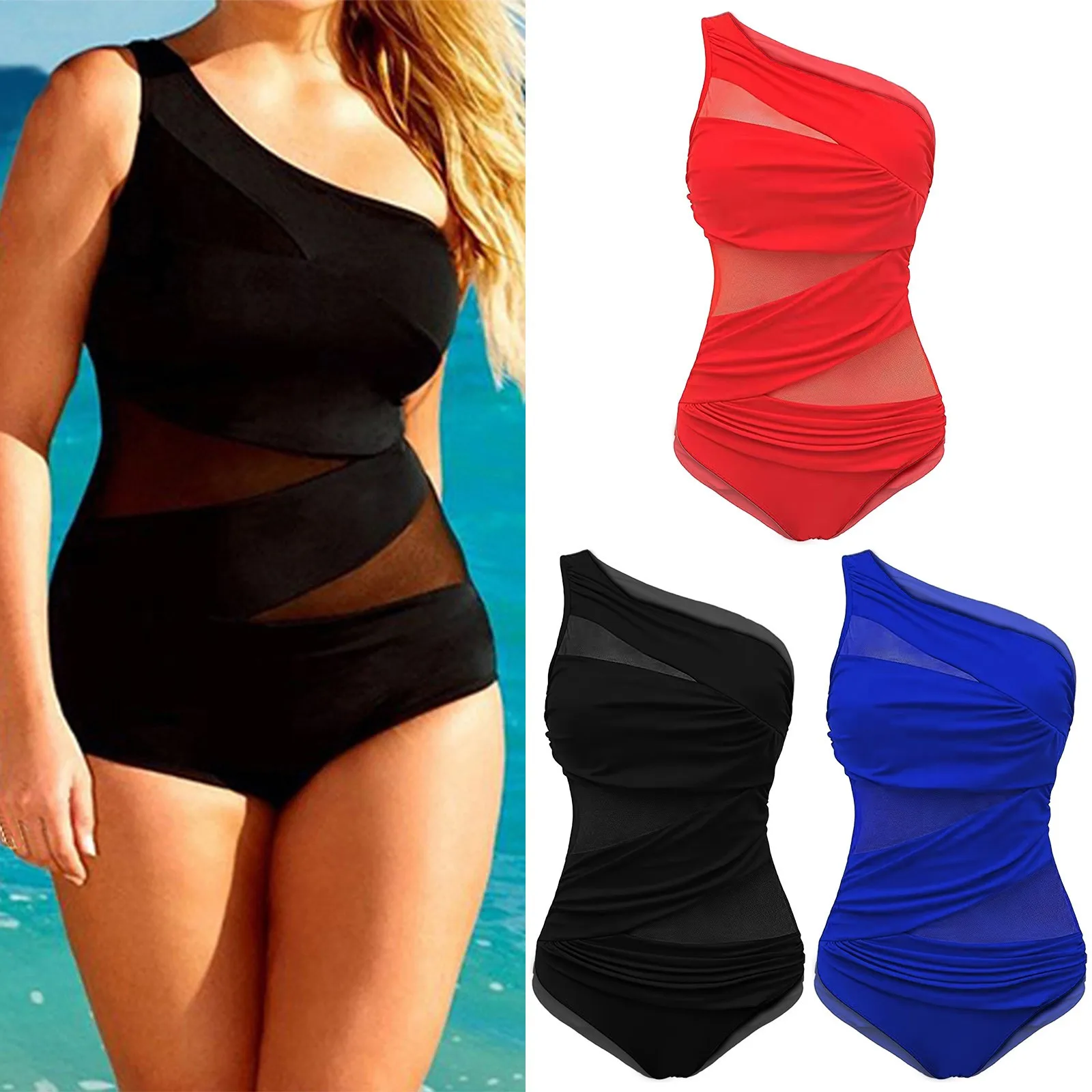 S For Sensitive Skin Women's Swimsuit Bikini Swimsuit Net Sexy Swimsuit Neck Surplice Neck Bikini Swimsuit