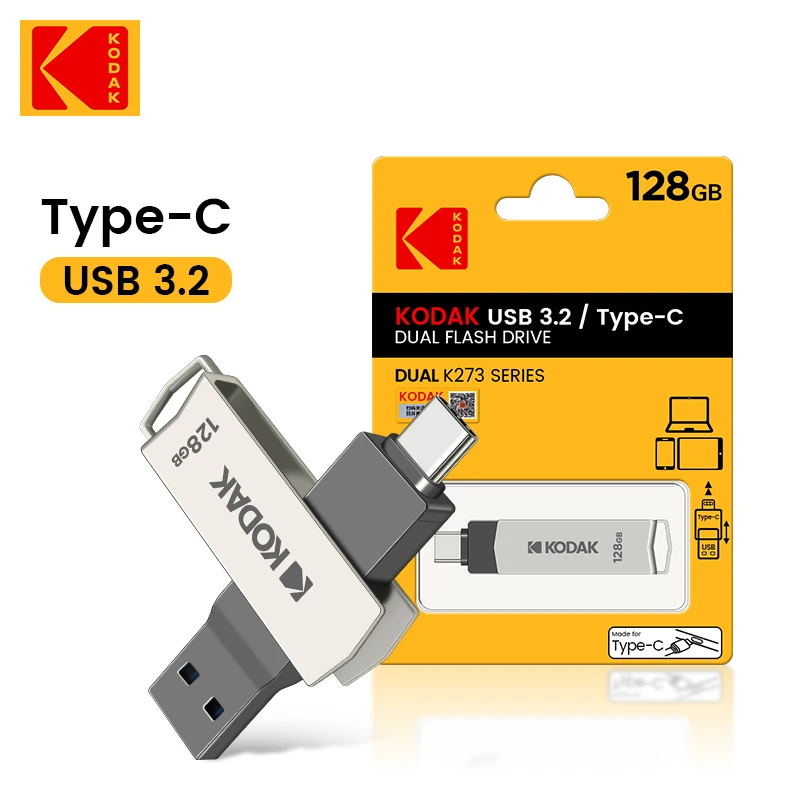 

KODAK Metal 2 in 1 USB 3.2 Flash Drives Business Gift Memory Stick Pen Drive TYPE C Storage Devices 64GB 128GB 256GB