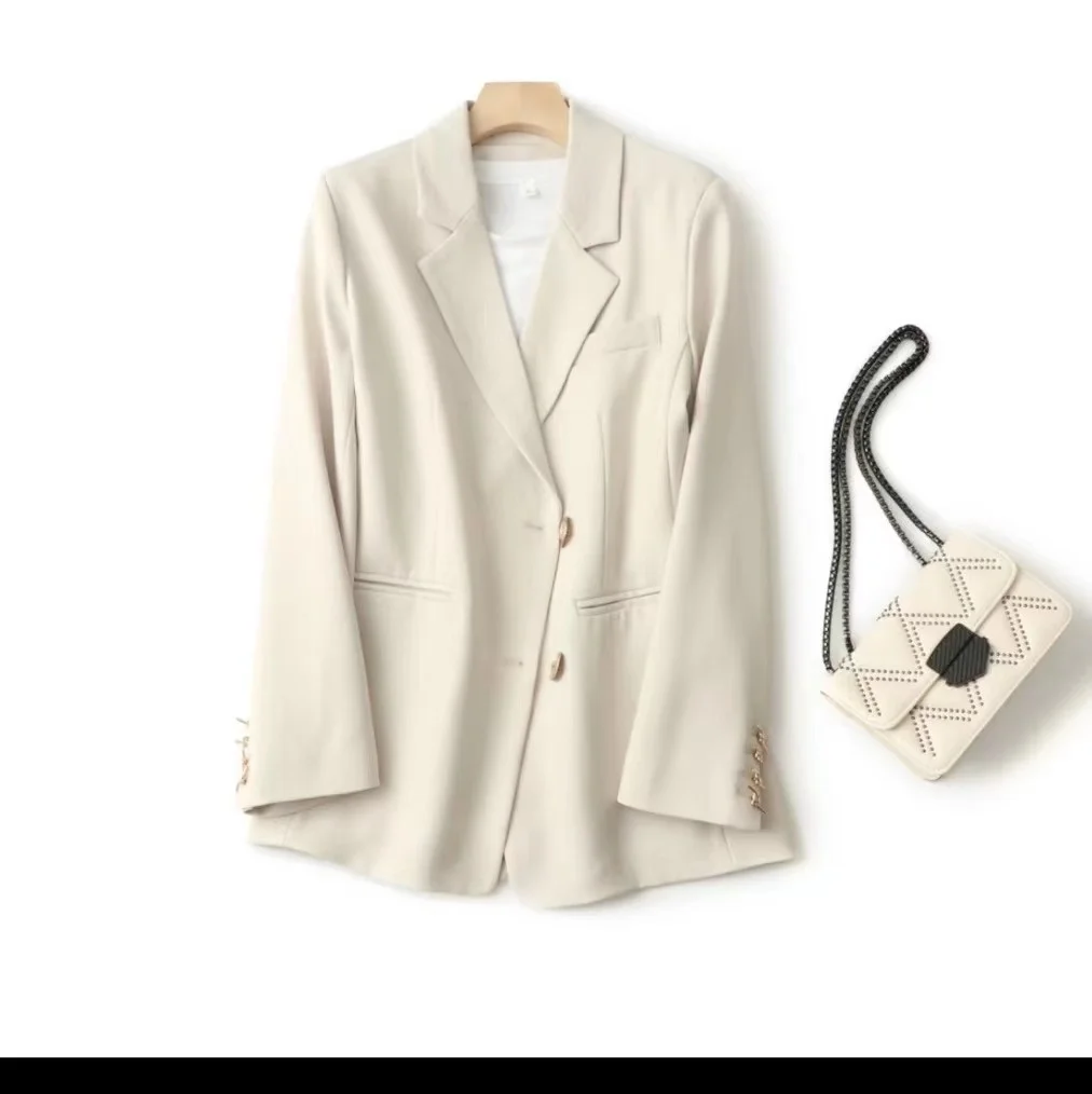

Женский костюм бежевого и белого цветов, новый весенний костюм высокого качества для уличной моды, уличный мужской костюм с топом, 2023