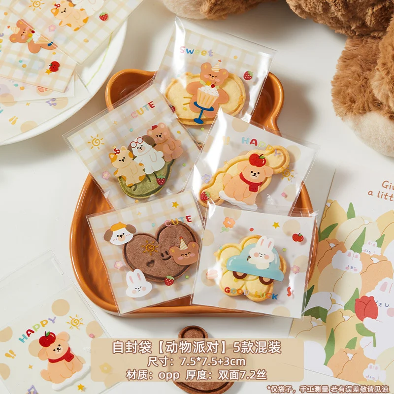100 шт. новые милые пластиковые самоклеящиеся пакеты для упаковки конфет печенья