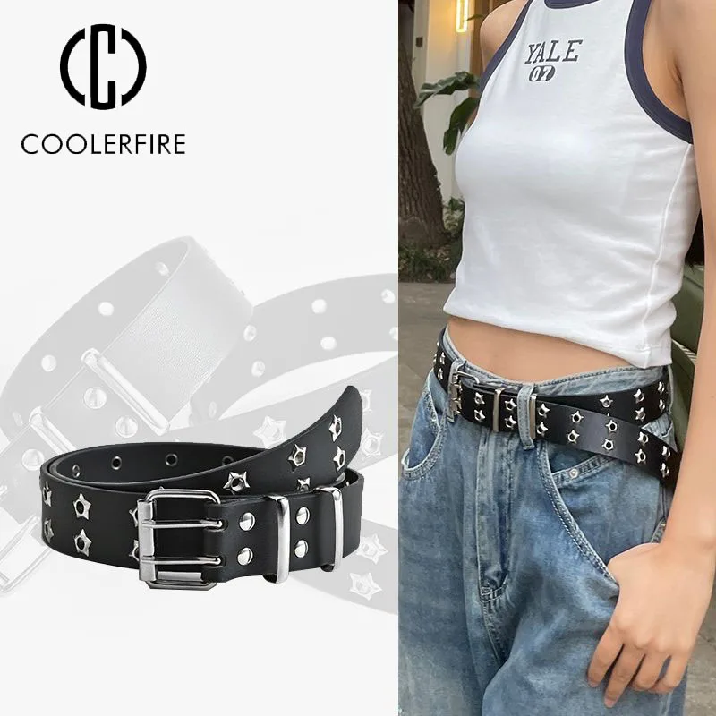 

Модные женские ремни в стиле панк, повседневный Роскошный дизайнерский ремень, высокое качество, джинсы с пряжкой, двухрядный ремень со звездами, ремень PK021