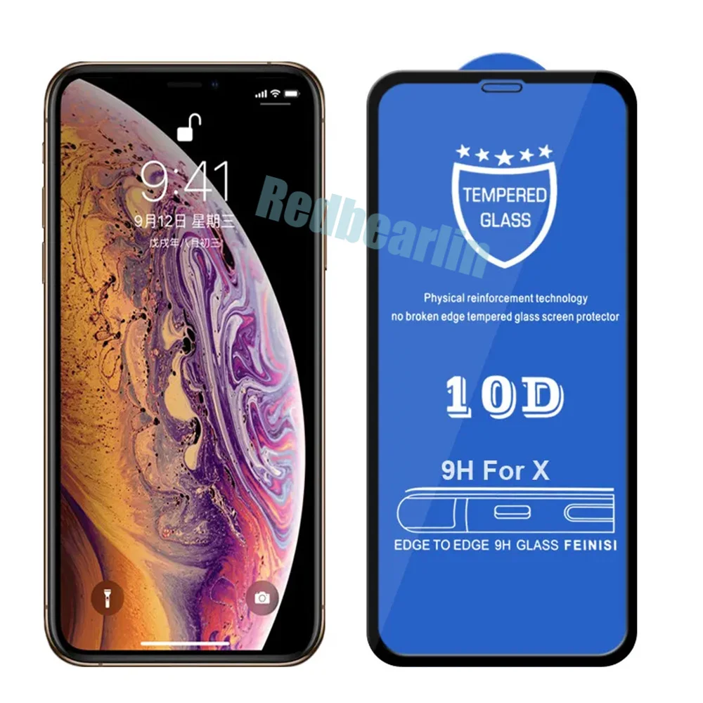 50pcs Full Cover 9H 10D HD Tempered Glass Screen Protector Film Guard For iPhone 14 13 12 11 Pro Max 7 8 x xr xs max With Box