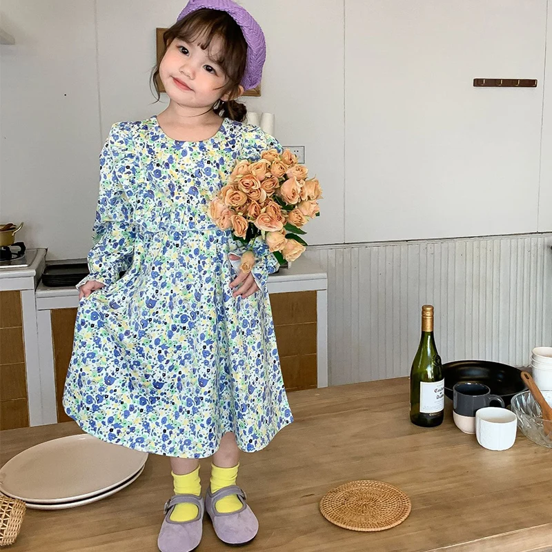 

Children Girl Retro Dress Teen Floral Embroidery Kids Sweet Princess Long Dresses Child Costumes Outfits Baby Girls Clothing