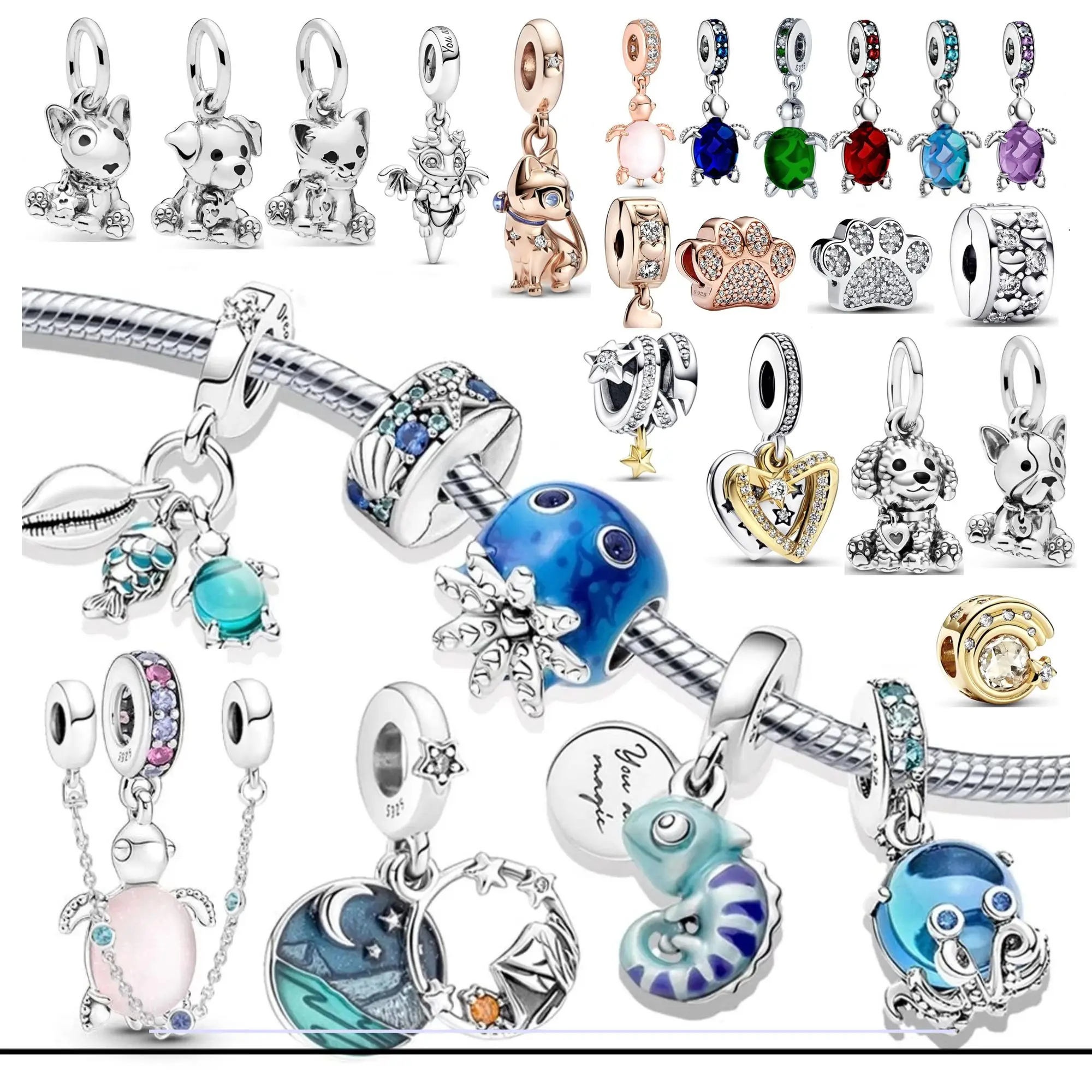 Женский кулон в виде робота из серебра 2022 пробы с узором милый браслет Pandora колье