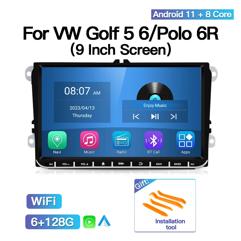

Мультимедийная магнитола Carplay для Volkswagen, мультимедийная стерео-система на Android 11, с 9 "экраном, GPS, для Volkswagen Golf 5, 6, Polo, 6R, типоразмер 2 Din
