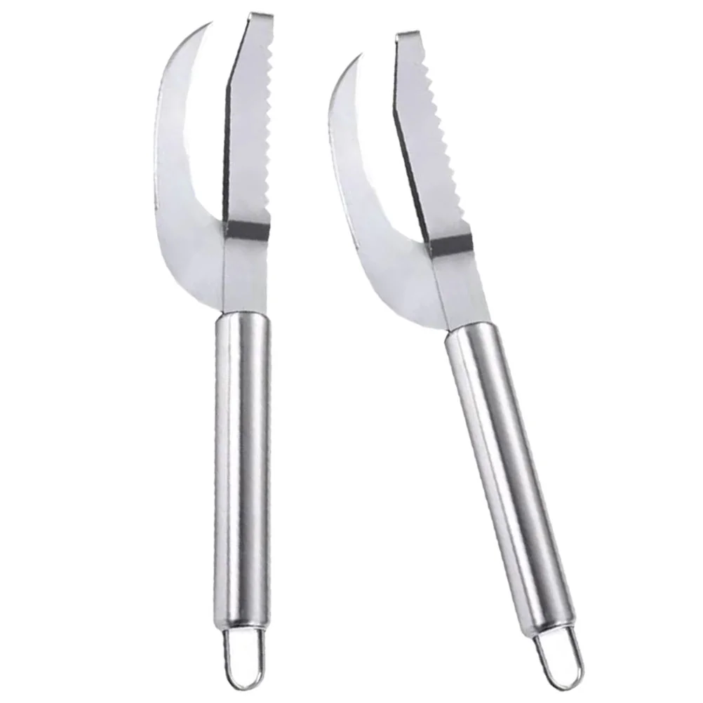 

2 Pcs Thread Fish Belly Open Tools Stainless Descaler Debarking Scraper Cleaning Peeler Scalers