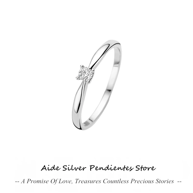 AIDE 925 Sterling Silver Color Finger Ring Classic Four-prong Zirconia Women's Rings Female Wedding Fashion Jewelry Wholesale