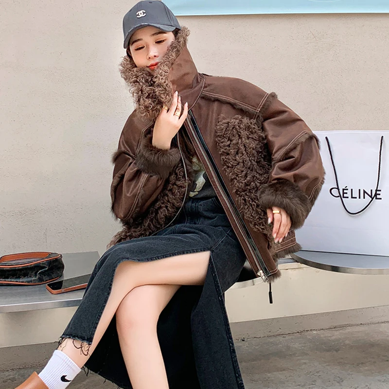 Женская меховая куртка высококачественное меховое пальто с овечьим кудрявым