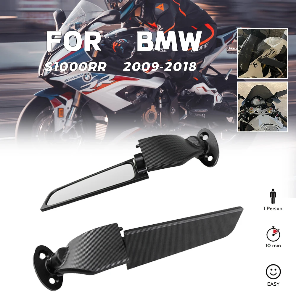 

MTKRACING For BMW S1000RR 2009-2018 Rearview Mirrors Wind Wing Adjustable Rotating Side Mirror Winglet