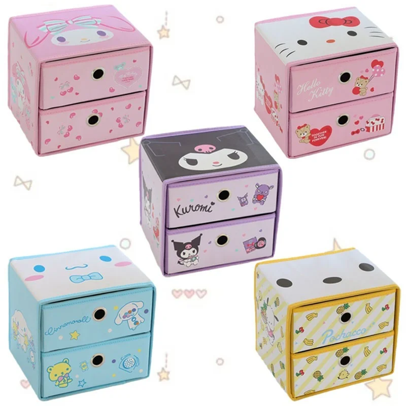 

Sanrioed мультфильм аниме Kuromi My Melody Cinnamoroll Kt кошка Настольный складной ящик шкатулка для ювелирных изделий Kawaii двухслойная коробка для хранения