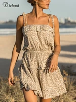 dicloud sexy beach summer dresses for women 2022 lace up leopard print ruffle elastic waist sundress vacation party new vestido