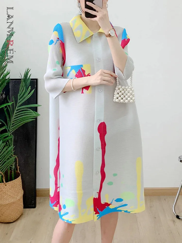 Платье женское Плиссированное однобортное свободного кроя с отложным