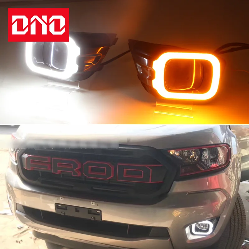 

Автомобильные дневные ходовые огни, дневные ходовые огни для Ford Ranger T8 2019 2020, дневные огни, желтый сигнал поворота, автомобильные лампы