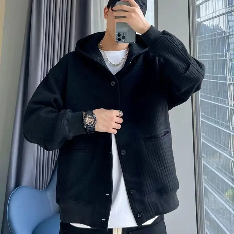 

Мужской кардиган с капюшоном, однотонная Повседневная Свободная куртка с капюшоном, кофта на весну и осень