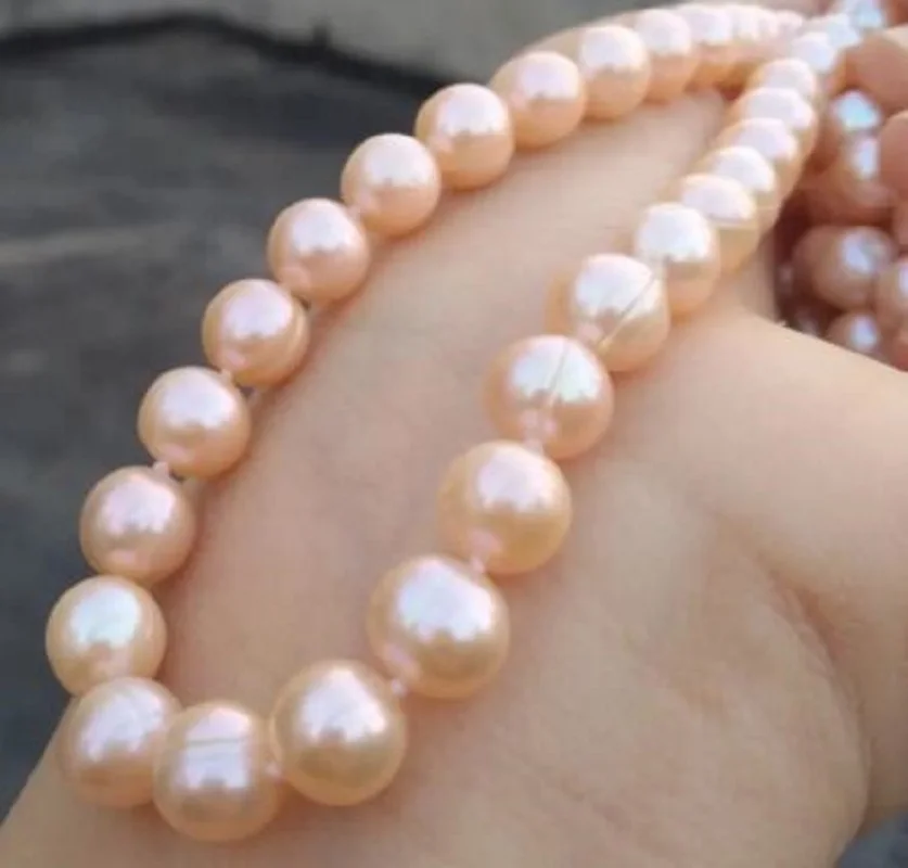 

18inch AA Japanese Akoya 10-11mm pink pearl Necklace Yellow clasp