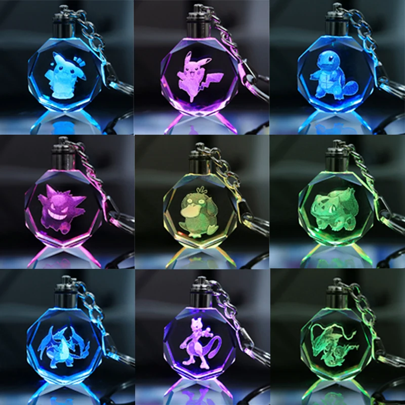 

Pokemon Anime Pikachu Charmander Psyduck Snorlax Squirtle Anime Fashion Keyring Bag Crystal Luminous Keychain Toy Birthday Gifts