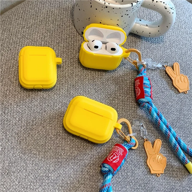

Simple Lemon Yellow Scissors Hand Rope Earphone Case for Apple Airpods Pro2 Case for Airpods 3 3rd Generation AirPod 2 1 Case