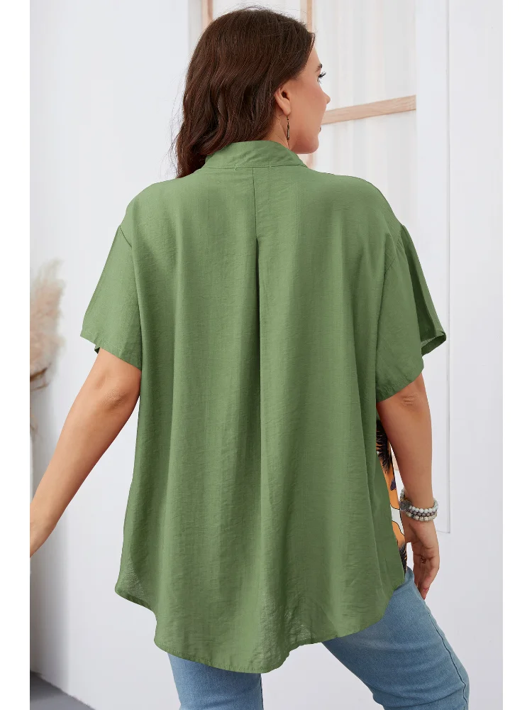 Women's Slim Loose Printed Short Sleeve Top Large Women's New Product plus size feminino