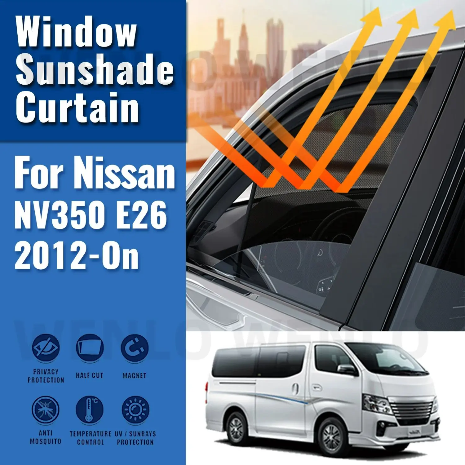 Фото Для Nissan NV350 E26 Urvan Caravan VAN 2012-2023 Автомобильный солнцезащитный козырек Магнитная занавеска на лобовое стекло Заднее боковое окно Солнцезащитный козырек №1