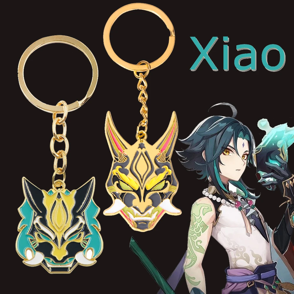 

Anime Genshin Impact Xiao Mask Keychain Venti Hu Tao Ghost Kaedehara Kazuha Raiden Shogun Metal Pendant Keyring Car Key Holder