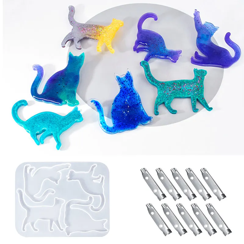 

3D Cartoon Cat Brooch Silcon Crystal Epoxy Resin Mould Jewelry Making Silicone Molds DIY Craft Making Accessory Casting Tools